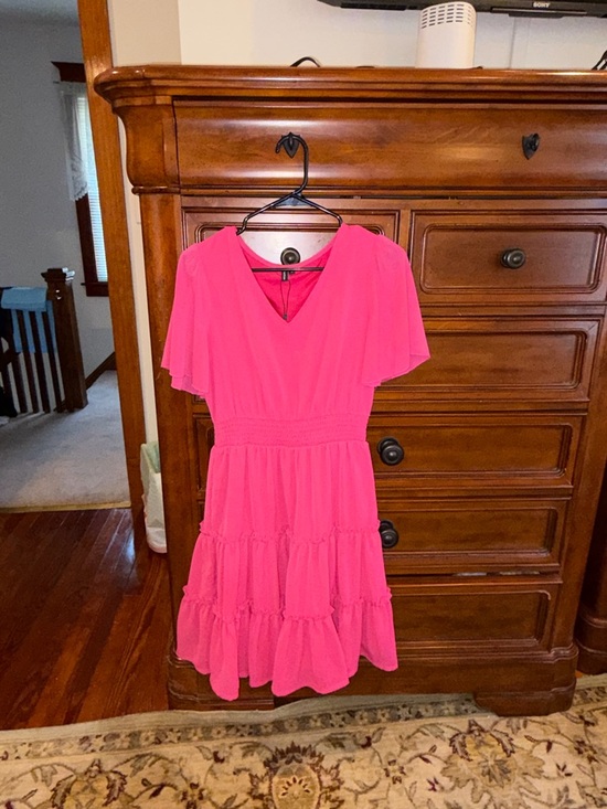 Zattcas Dresses & Skirts - Zattcas Hot Pink Ruffle Tiered Dress Size Small | Flutter Sleeve